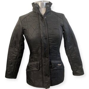 Barbour Cavalry Polarquilt Jacket Black Quilted Coat Size US 2 UK 6 LQU0087BK91